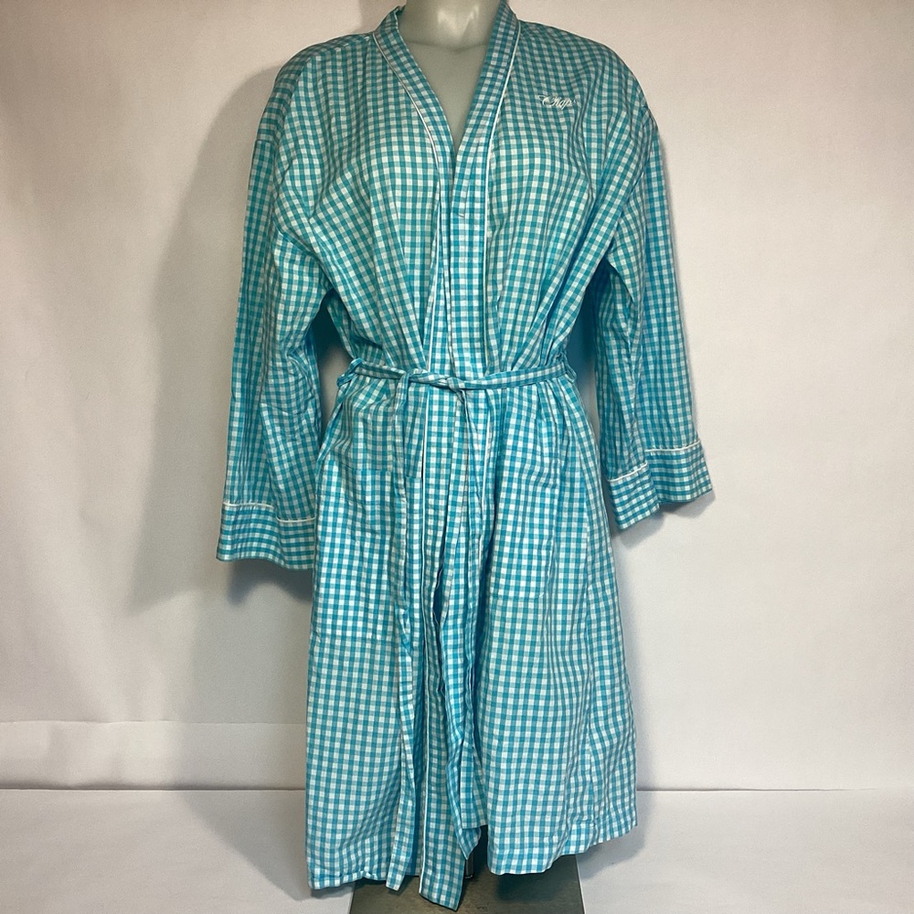 Lightweight Blue And White Checked Cotton Women’s Robe by CHAPS size Medium